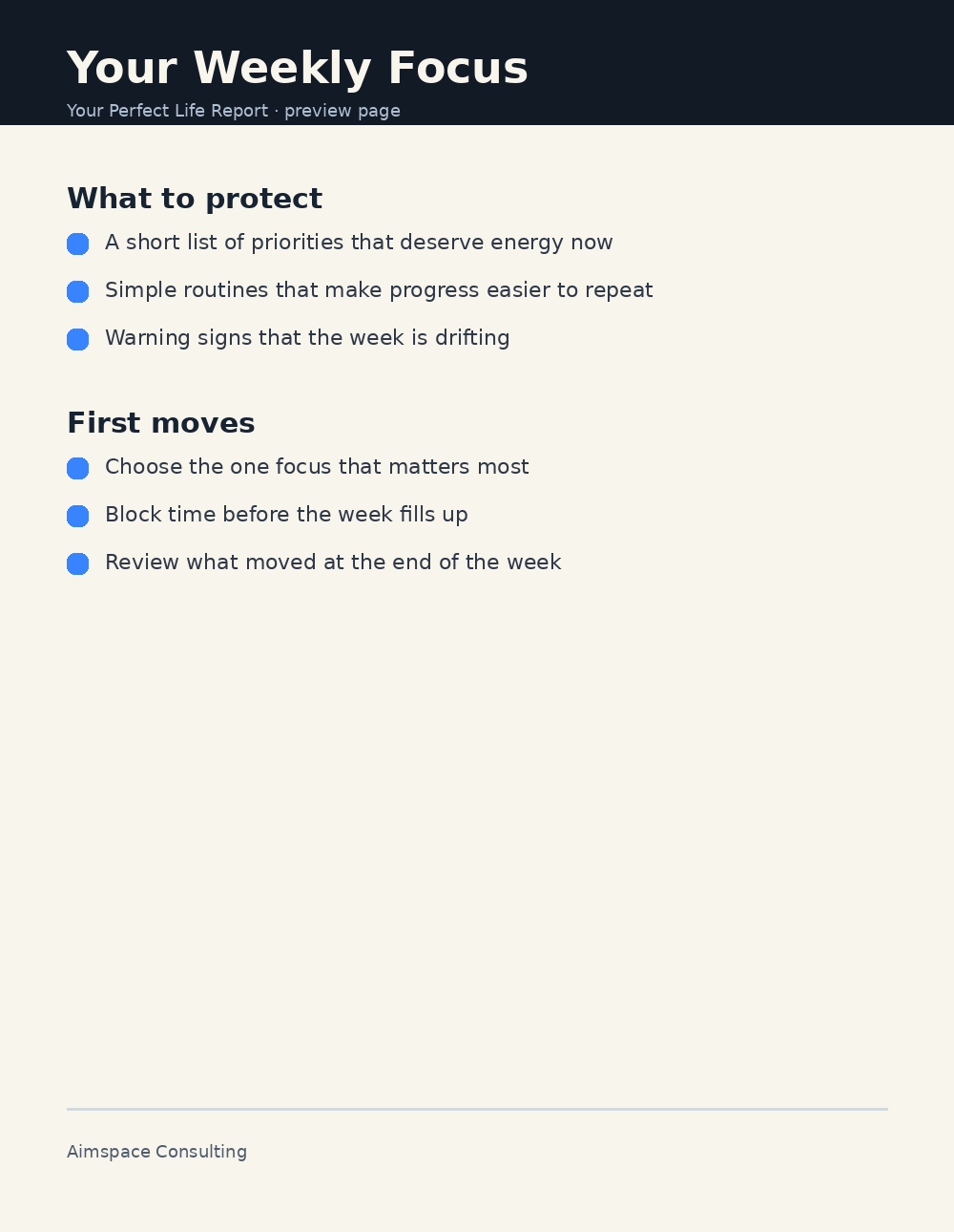 Your Perfect Life Report inside page preview